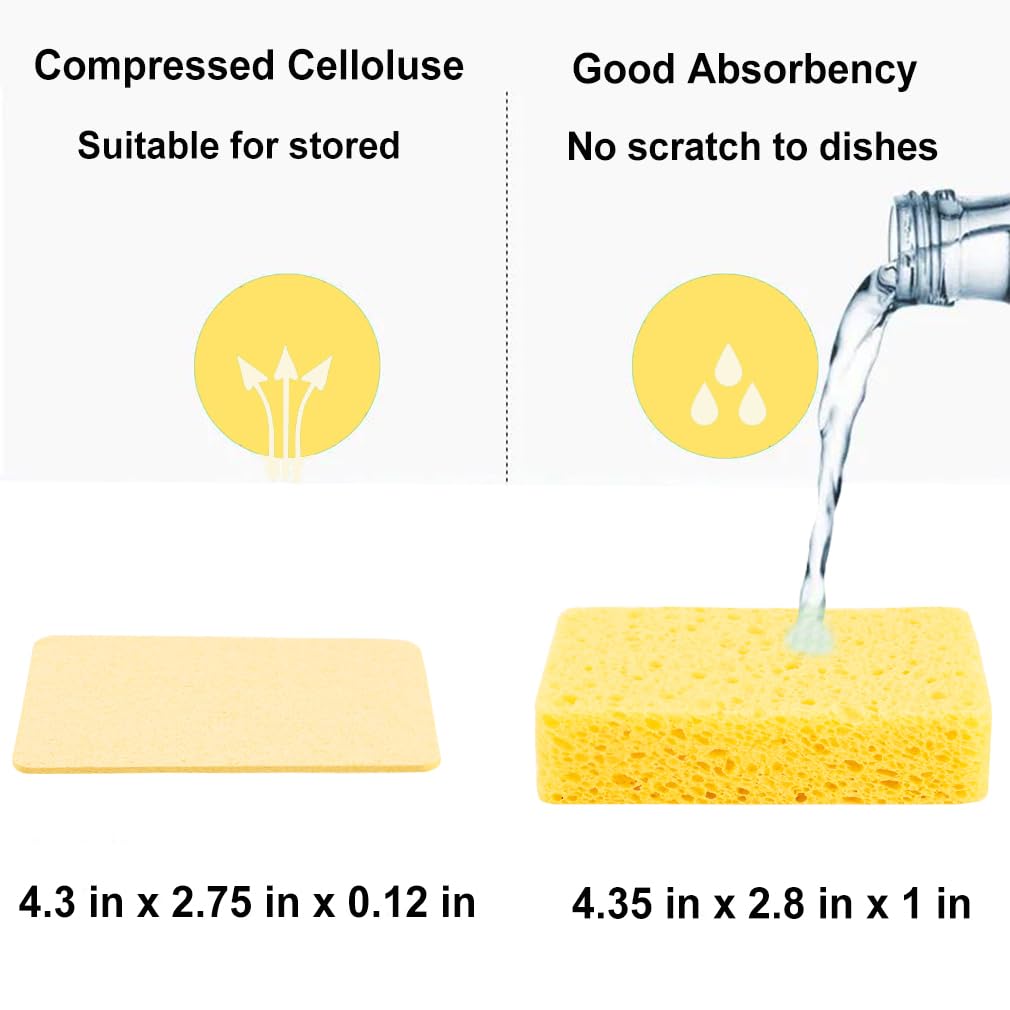 METUUTER 12-Count Cleaning Scrub Sponge- Compressed Cellulose Sponges Non-Scratch Natural Sponge for Kitchen Bathroom Cars, Funny Cut-Outs DIY