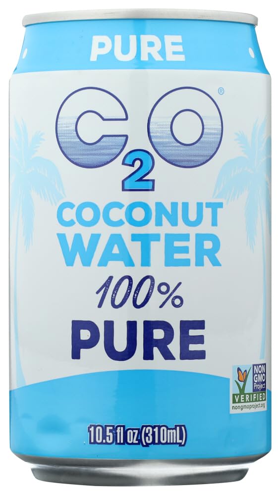 C2O Pure Coconut Water | Plant Based | Non-GMO | No Added Sugar | Essential Electrolytes | 10.5 Fl Oz (Pack of 24)