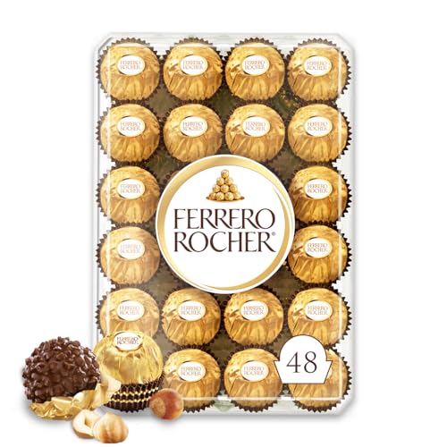 FERRERO ROCHER Fine Hazelnut Milk Chocolate Gift Box, 48 Count, Ideal Hostess Gift, 600g