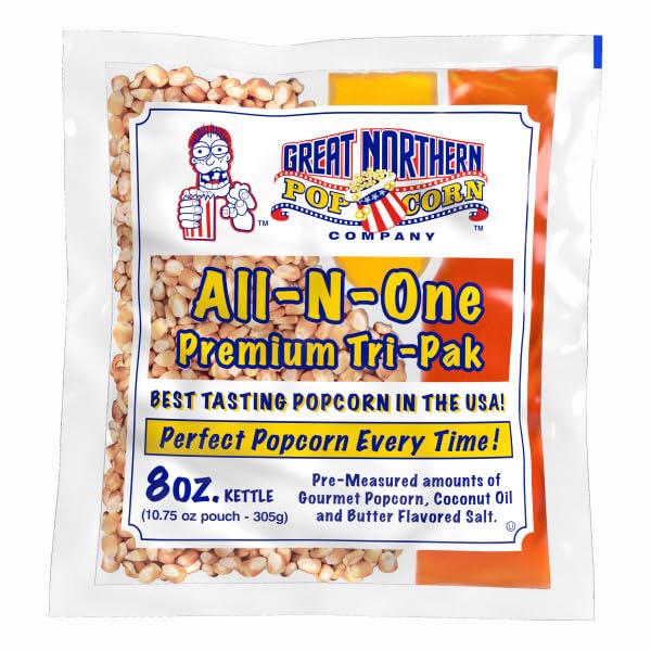 Movie Theater Style 40-Count Popcorn Packs - Pre-Measured 8-Ounce All-in-One Kernel, Salt, Oil Packets for Popping Machines by Great Northern Popcorn