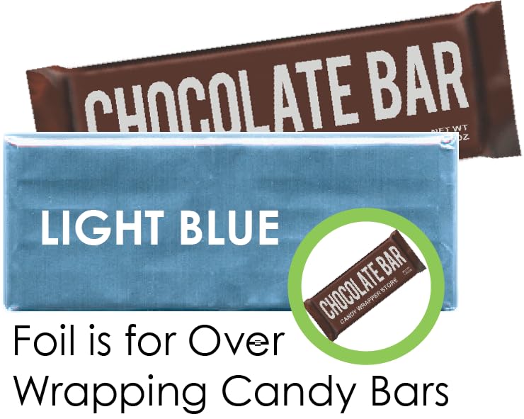 Light Blue Shiny Candy Bar Wrapper Foil Sheets for over wrapping chocolate bars - 40 Sheets