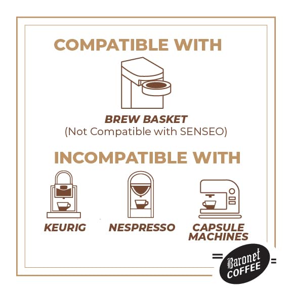 Baronet Coffee Pods [100% Colombian] Single Cup Soft 11 Gram- 1 Box of 16 Single Serve 11 Gram Pods, Medium Roast, Kosher, Vegan [100% Colombian]