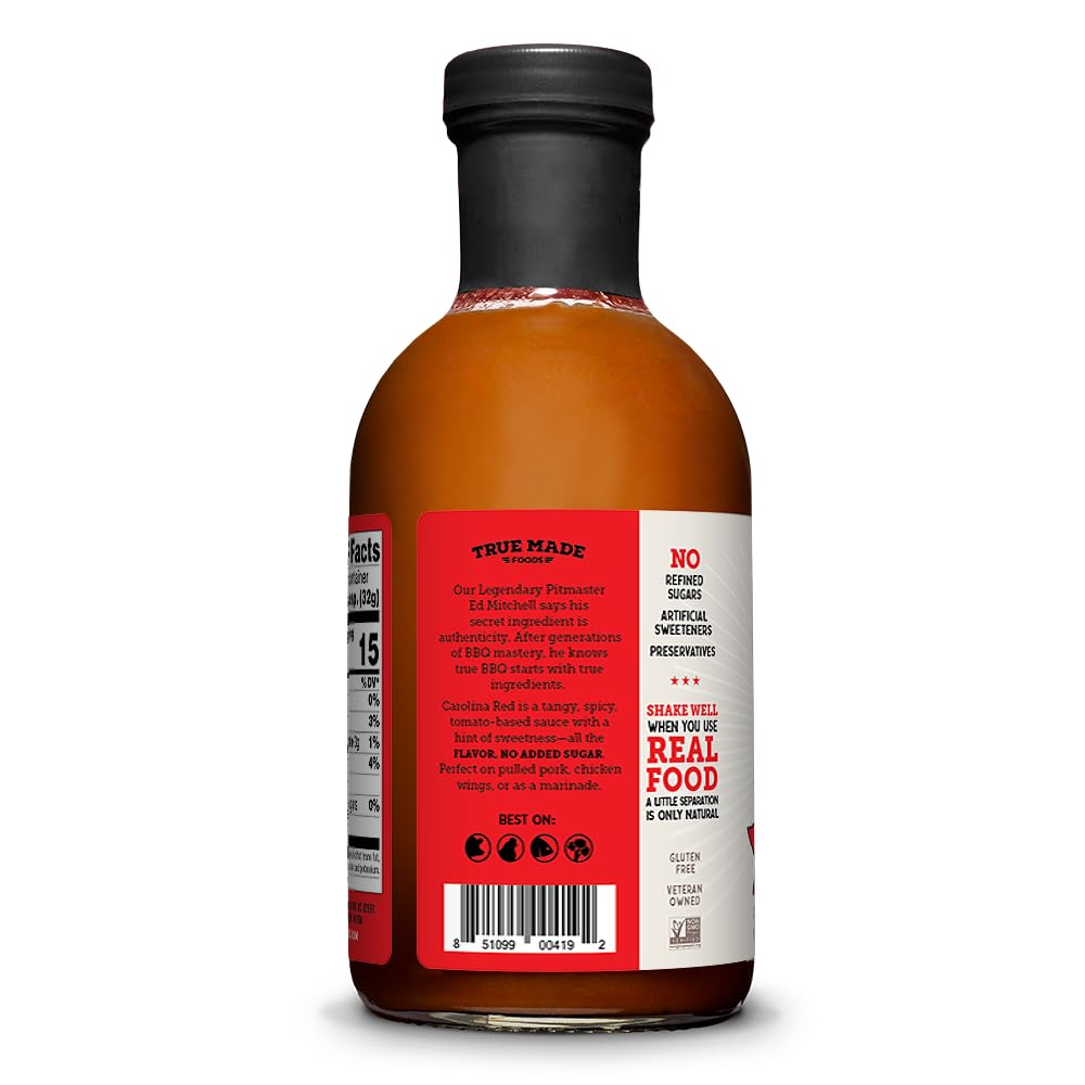 True Made Foods Carolina Red Barbecue Sauce, Spicy and Tangy, No Sugar Added, Keto, Whole30, Paleo (18oz, 1 Pack)