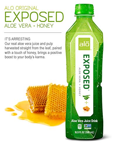 ALO Aloe Vera Juice Drink | EXPOSED - + Honey 16.9 fl oz, Pack of 12 Plant-Based with Real Pulp