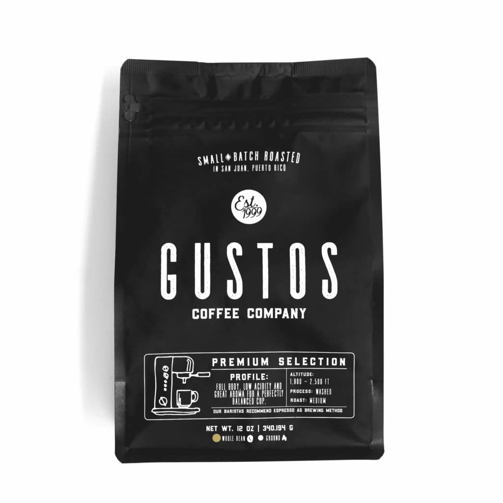 Gustos Coffee Premium Selection | Puerto Rican High End Medium Roasted Whole Bean Coffee (1, 12oz)