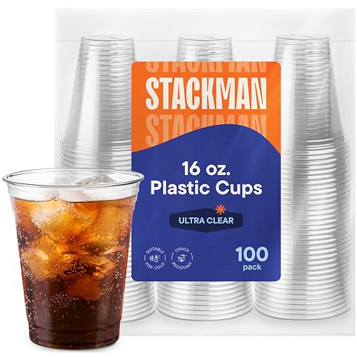 Crystal Clear Disposable Plastic Cups PET [100 Pack - 16 oz.]