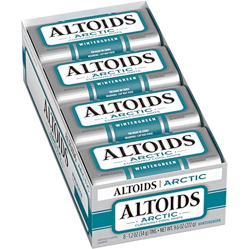 ALTOIDS Arctic Wintergreen Breath Mints Sugar Free Hard Candy Bulk, 1.2 oz Tin (8 Pack)