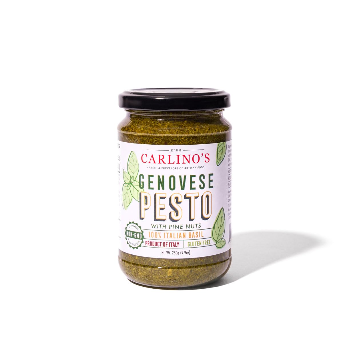 Carlino's Genovese Pesto | Made with All-Natural Ingredients | Preservative Free | Gluten Free, Low Sodium, Small Batch, 9.9 Fl Oz (Pack of 4)