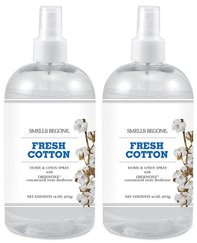 SMELLS BEGONE Air Freshener Home & Linen Spray - 16 oz, Pack of 2 - Odor Eliminator - Made with Essential Oils (Fresh Cotton)