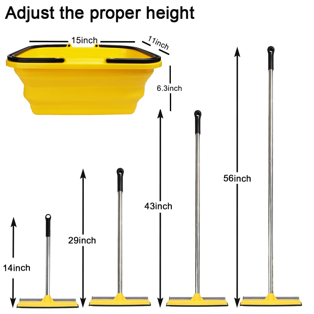 Windshield Car Squeegee and Collapsible Washing Bucket Combo Set, 2 in 1Window Squeegee with Long Handle