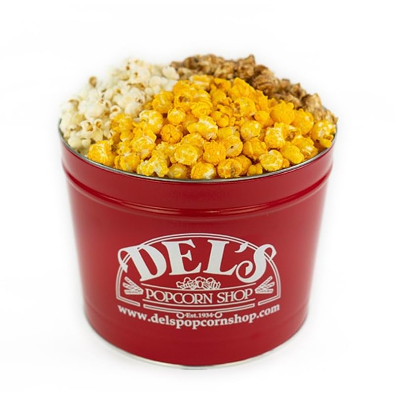2 Gallon Popcorn Tin Gift - 3 Kinds (Cheese/Caramel/Salt & Butter) Gourmet Popcorn Gift Tin - Popcorn Gift Set