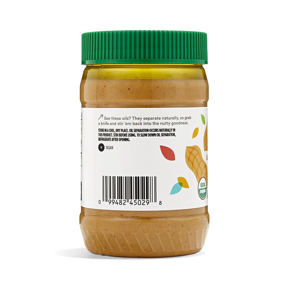 365 by Whole Foods Market, Organic Creamy Peanut Butter, Unsweetened & Unsalted, Stir and Enjoy, 16 Ounce