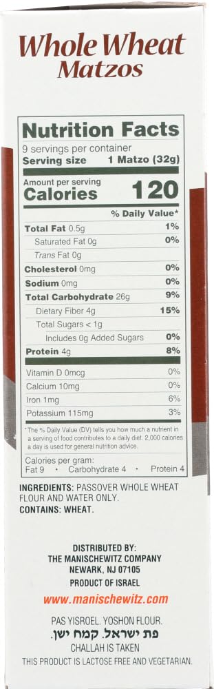 Manischewitz Whole Wheat Matzos, 10 Oz