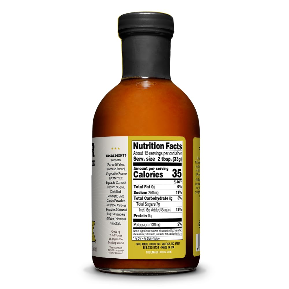 True Made Foods Vegetable BBQ Sauce, Low Sugar, 18 oz