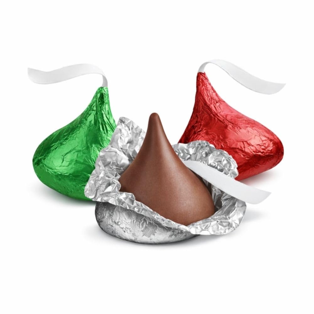 Holiday Milk Chocolate Candy Pieces Red Green Silver Foil Wrapped Bulk Bag - 5 lb (Approx. 500 pieces)