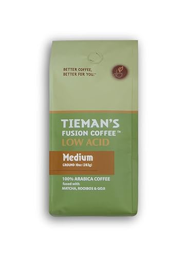 Tieman's Fusion Coffee, Low Acid Medium Roast, Ground, 10-Ounce Bag