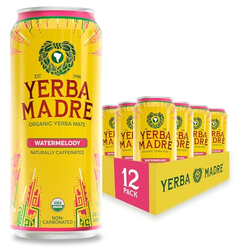 Yerba Madre Organic Yerba Mate, Energy Drink Alternative, Watermelody, 150mg Plant Based Caffeine, Smooth Energy & Focus, No Jitters or Crash, 15.5 Oz