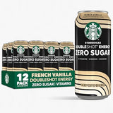 Starbucks Doubleshot Zero Sugar Coffee Energy Drink, French Vanilla, 15 fl oz Cans, (12 Pack), Zero Sugar, B Vitamins, Ginseng, Guarana, Iced Coffee