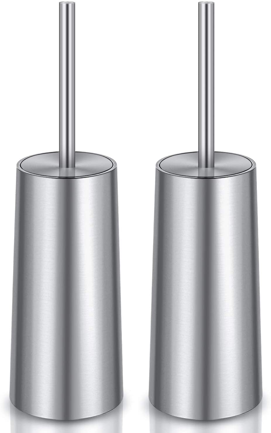 Toilet Brush and Holder, 2 Pack Toilet Brush Stainless Steel, Toilet Bowl Brush for Bathroom Toilet-Ergonomic, Elegant,Durable (Silver)