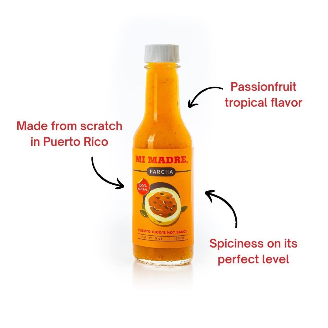 Mi Madre Passion Fruit Hot Sauce, Handcrafted in Puerto Rico, 100 Percent Natural, 5 Ounce (Pack of 3)