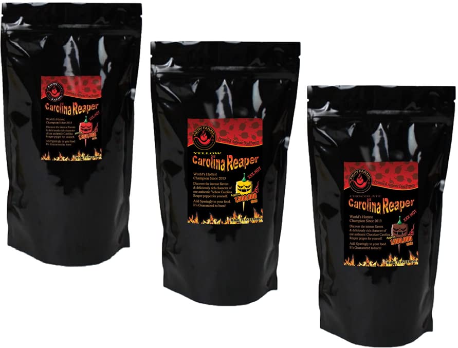 Atomic Rainbow Reaper Pepper Flakes Set by Magic Plant - Carolina Reaper Chili Flakes (2oz each): Red - Fruity 3X Pain, Yellow - Fruity Citrus 2X