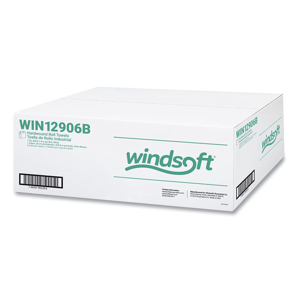 Windsoft WIN12906 8 in. x 800 ft. Hardwound Roll Towels - White (6 Rolls/Carton)