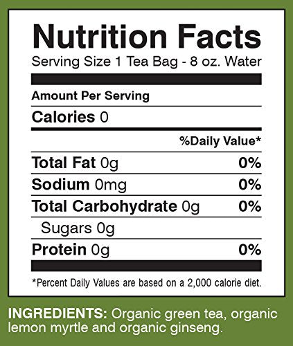 Davidson's Organics, Lemon Ginseng Green, 25-count Tea Bags, Pack of 6