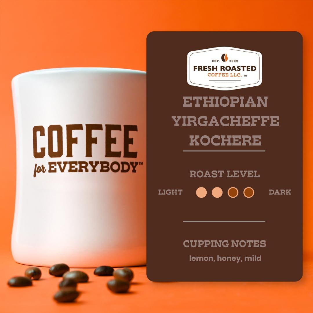 Fresh Roasted Coffee, Ethiopian Yirgacheffe Kochere, 2 lb (32 oz), Medium Roast, Kosher, Ground
