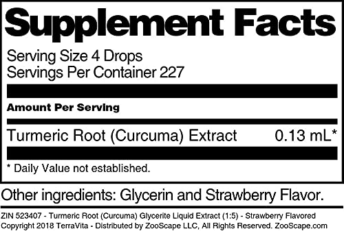 Turmeric Root (Curcuma) Glycerite Liquid Extract (1:5) - Strawberry Flavored (1 oz, ZIN: 523407) - 3 Pack