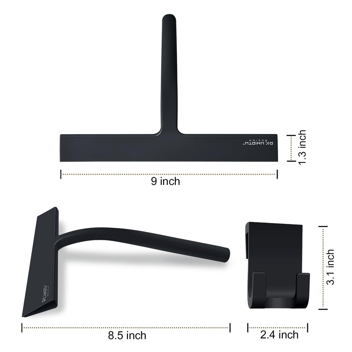 RICHMIRTH Silicone Rubber Blade Shower Squeegee 9" in Width Window & Car Squeegee for Shower, Glass, Window (Black, 9 Inches)