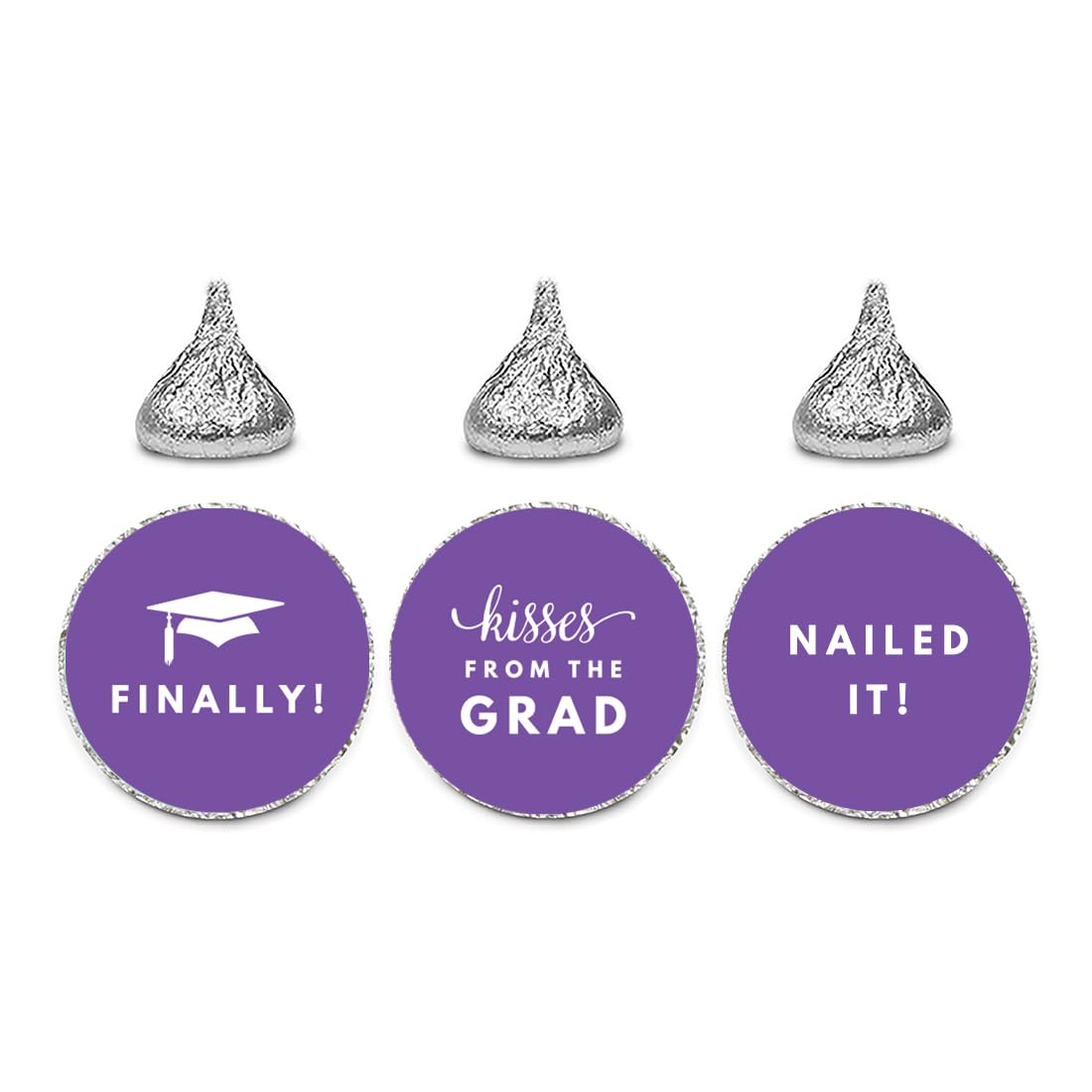 Andaz Press Chocolate Drop Labels Stickers Trio, Funny Graduation, Purple, 216-Pack, Fits Kisses Party Favors