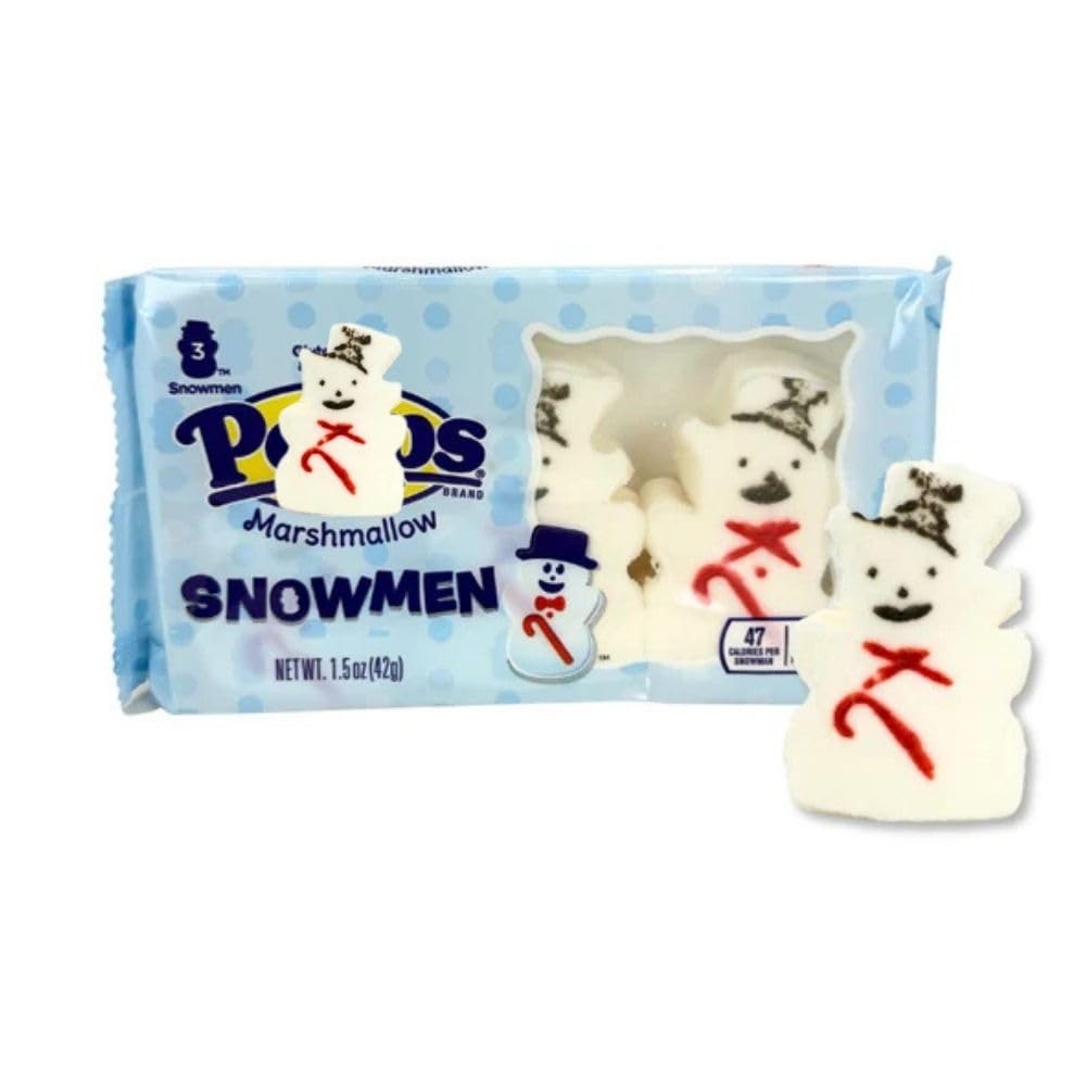 Marshmallow Snowmen Holiday Treats, Sugared Marshmallow Candy - 6 Count Pack (Approx. 6 pieces)