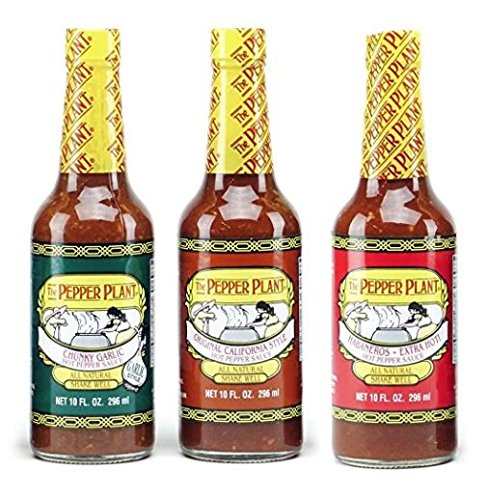 The Pepper Plant Hot Sauce Variety Pack (1) Original 10oz (1) Chunky Garlic 10oz (1) Extra Hot with Habanero 10oz (Pack of 3)