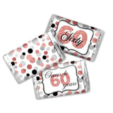 Amanda Creation Confetti Rose Gold Polka Dot 60th Birthday Party Mini Chocolate Candy Bar Sticker Wrappers, 45 1.4" x 2.6" Wrap Around Labels, Great