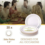 DISPOSABLE PLASTIC SIDE PLATES 7.5" Glare Ivory/Gold (20 pc)