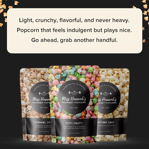 Miss Hannah's Gourmet Sea Salted Brûlée Popcorn - Sweet & Salty Caramelized Crunch with a Crème Brûlée Twist | Gourmet Popcorn Snack | Gluten-Free