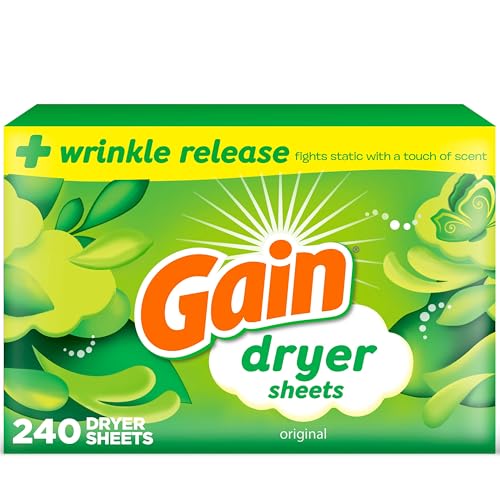 Gain Dryer Sheets Plus Wrinkle Release, Original Scent, 240 Count, Wrinkle Reducing Anti Static Laundry Sheet