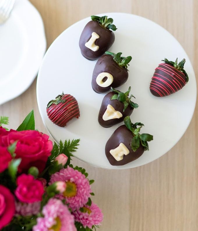 From You Flowers Love Chocolate Covered Strawberries - 12 Belgian Dipped Berries with Edible Love Message for Romance