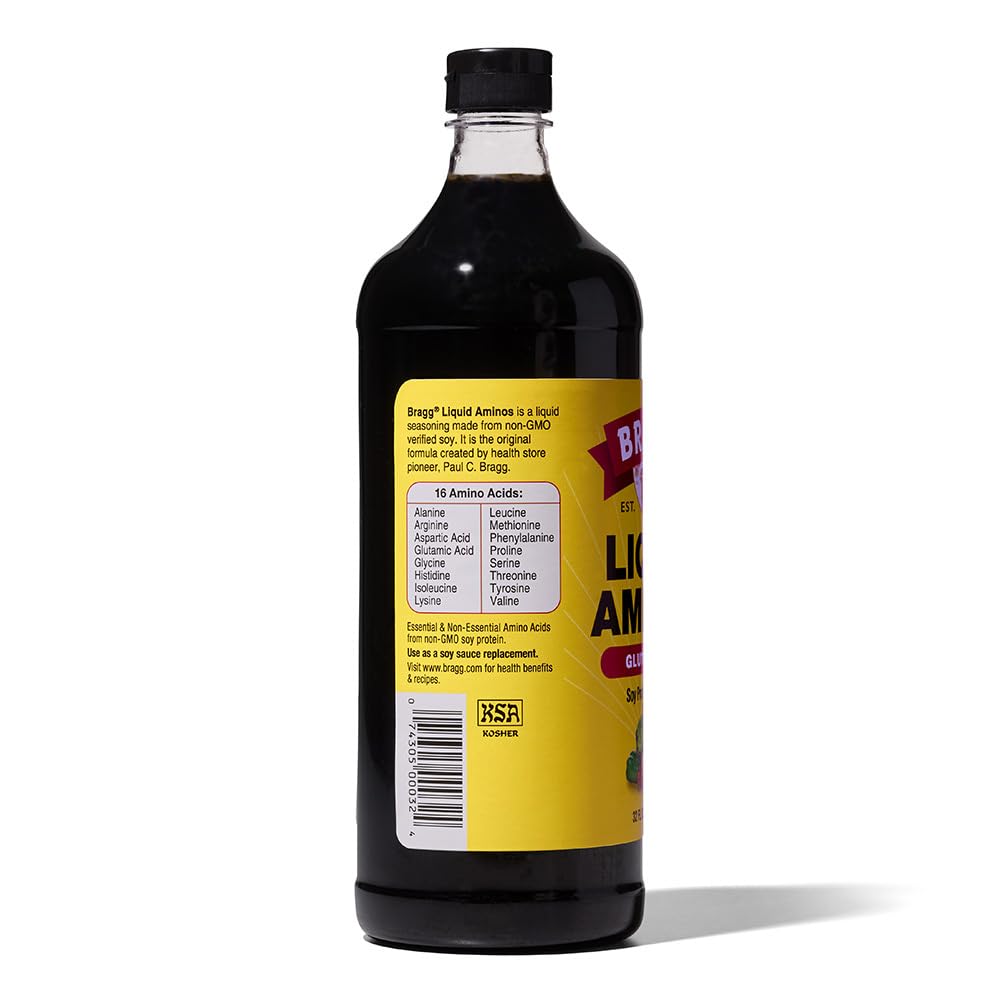 Bragg Liquid Aminos All Purpose Seasoning Soy Sauce Alternative, 32 Fl Oz, 2 Pack