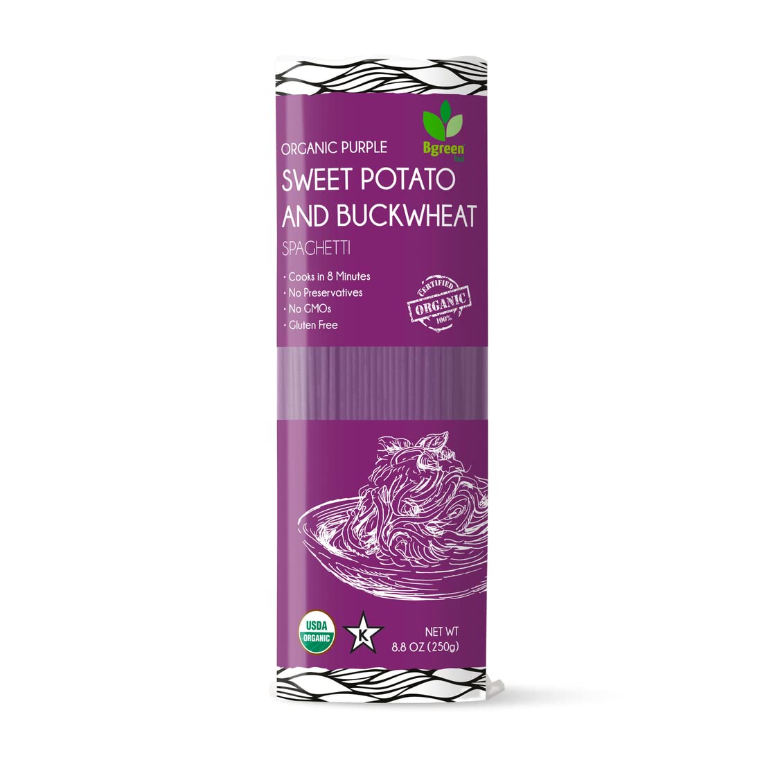 Big Green Organic Food- Organic Purple Yam + Buckwheat Spaghetti, Premium Ube, Gluten-Free, Vegan (6 Pack)