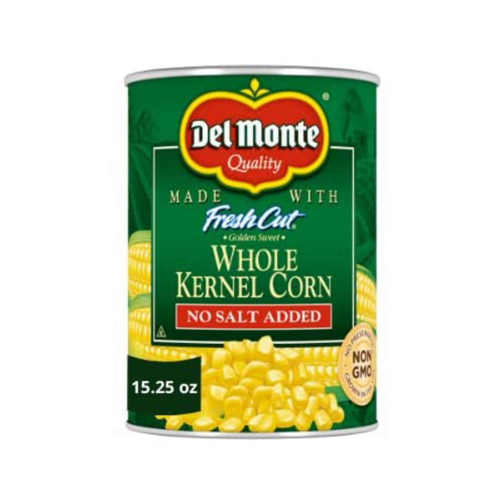 Del Monte Fresh Cut Golden Sweet Whole Kernel Corn No Salt Added, 15.25 oz. Can, Canned Vegetables
