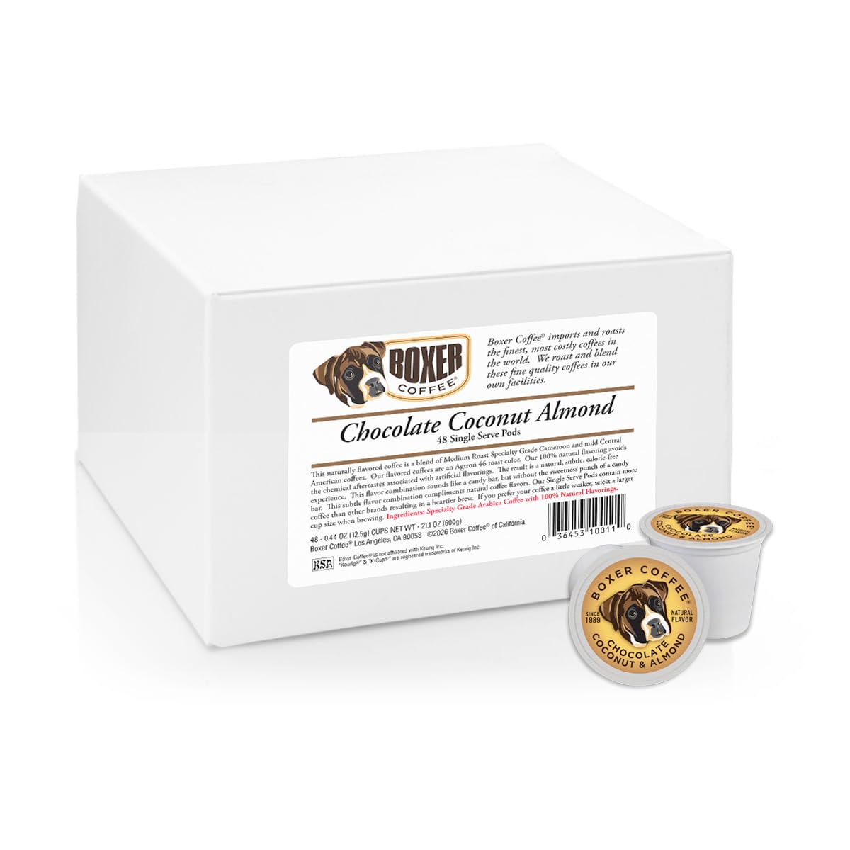 Boxer Coffee 48ct Chocolate Coconut Almond - Naturally Flavored Medium Roast Coffee Pods - Specialty Grade, Artisan Single-Serve Cups - Compatible