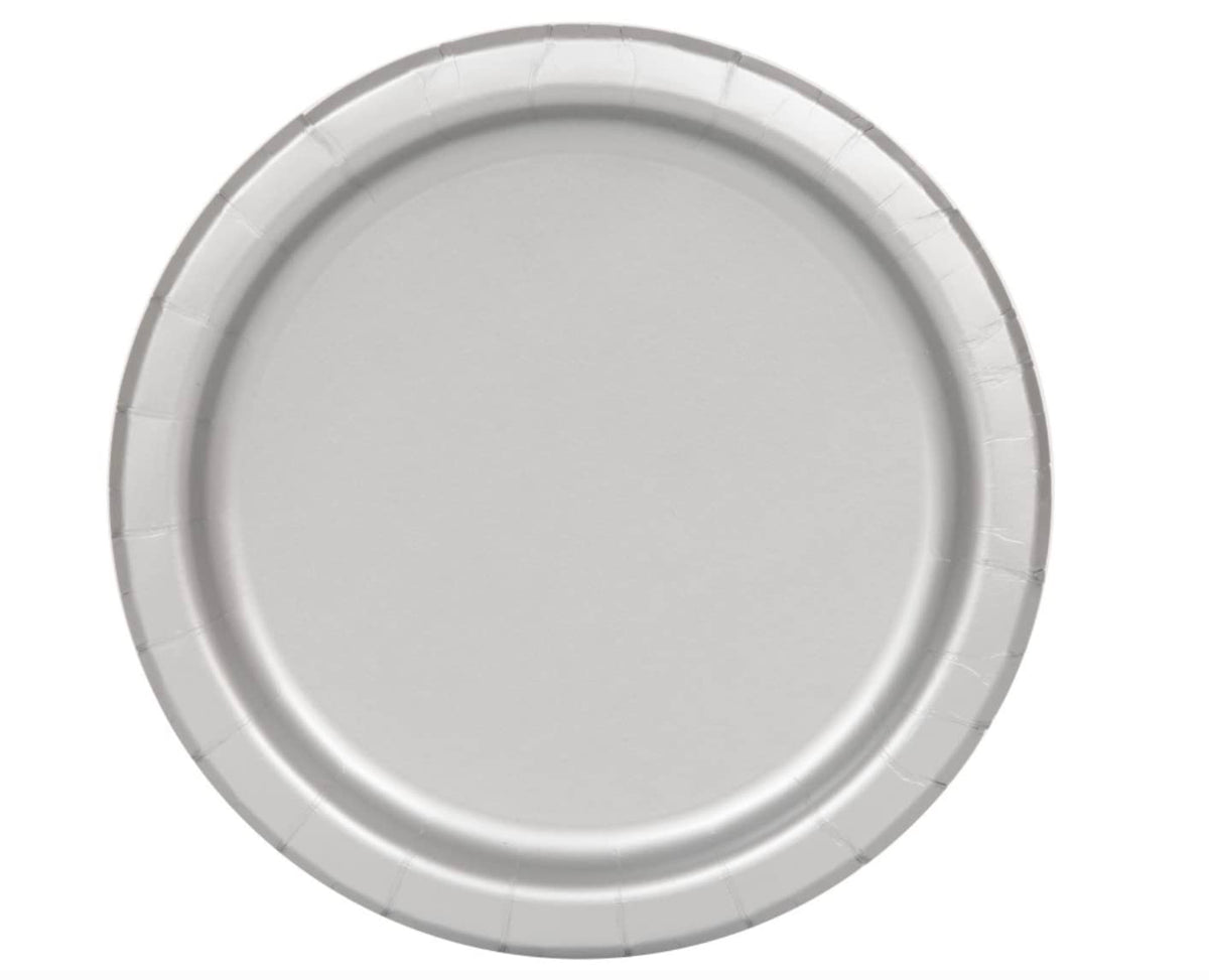 Silver Solid Round Paper Dessert Plates (17cm) 20 Count - Vibrant Paper Plates for Parties and Events, Perfect for Appetizers, Snacks, and Desserts