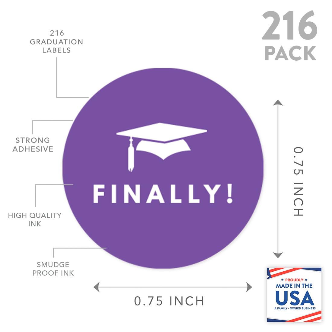 Andaz Press Chocolate Drop Labels Stickers Trio, Funny Graduation, Purple, 216-Pack, Fits Kisses Party Favors