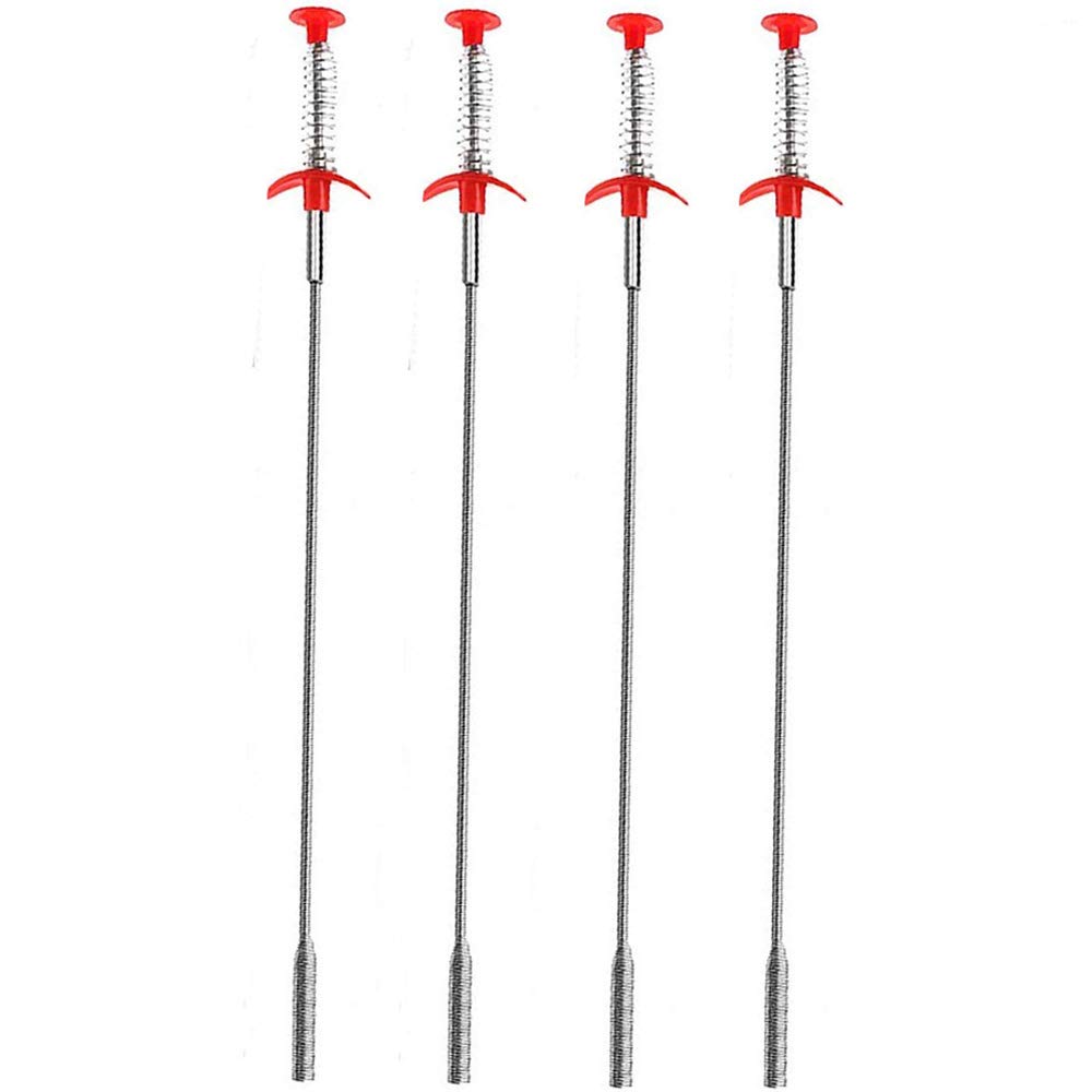 Kaxich Drain Clog Remover, 4pcs Stainless Steel Hair Catcher Clog Remover 23.6 Inch Spring Pipe Dredging Cleaning Tools Drain Relief Sewer Hair