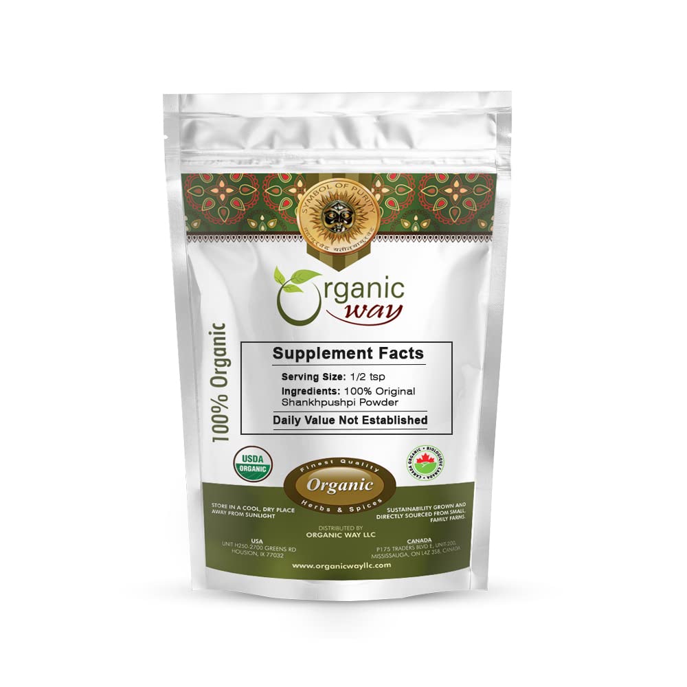 Organic Way Shankhpushpi (Convolvulus prostratus) Powder - Organic & Kosher Certified | Raw, Vegan, Non GMO & Gluten Free | USDA Certified | Origin