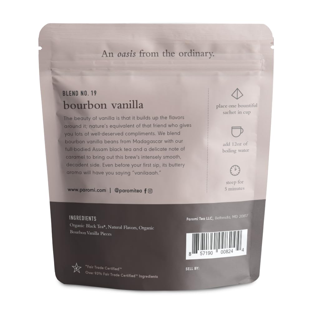 Paromi Bourbon Vanilla Black Tea, Resealable Pouch, 15 Count