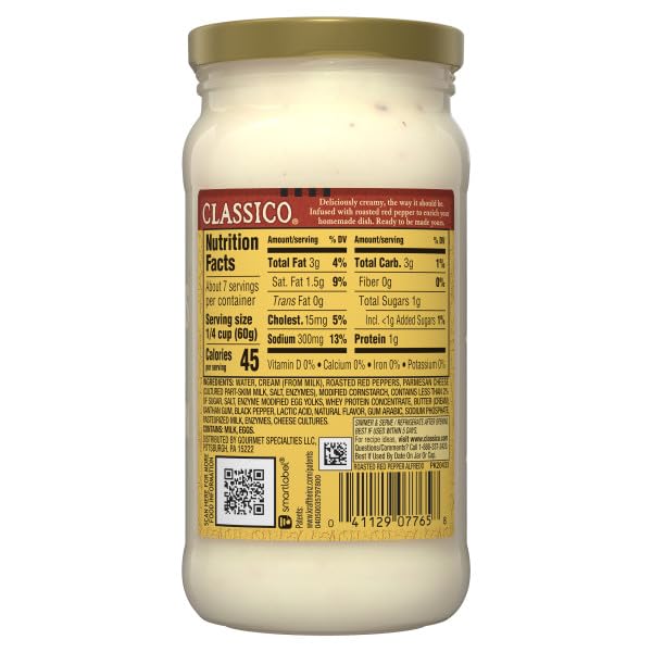 Classico Roasted Red Pepper Alfredo Pasta Sauce, 15 Oz (Pack of 12)