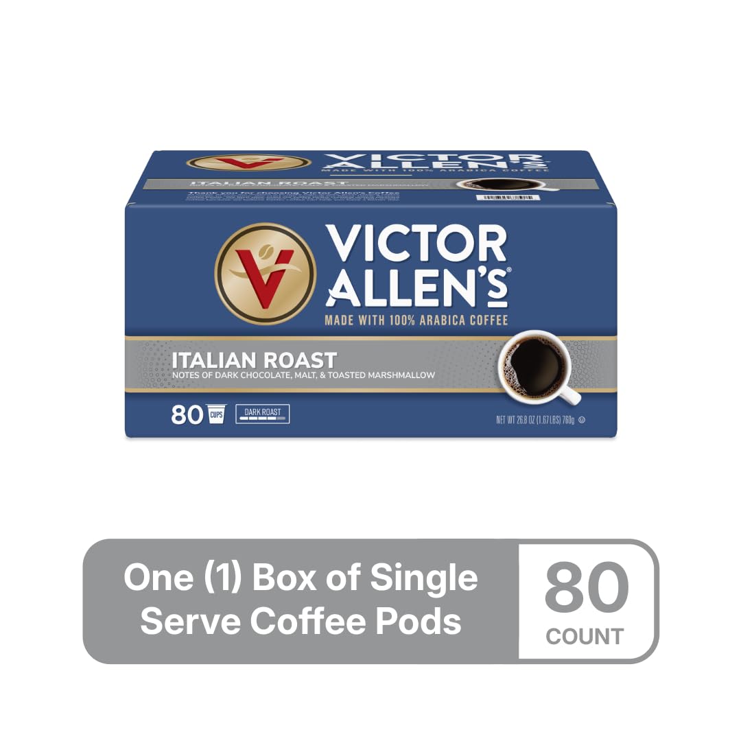Victor Allen's Coffee Italian Roast, Dark Roast, 80 Count, Single Serve Coffee Pods for Keurig K-Cup Brewers