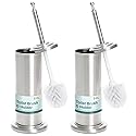 2 Pack Stainless Steel Modern Toilet Brush & Holder Set Bathroom Bowl Cleaner Brush with Caddy